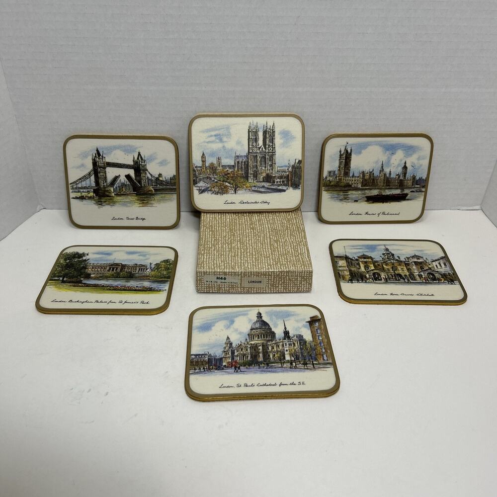 Vtg Coasters London England Landmarks Cork Backs Qty 6 WJB Ltd Made In Britain